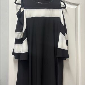 Nina Leonard One Shoulder Black and White Dress